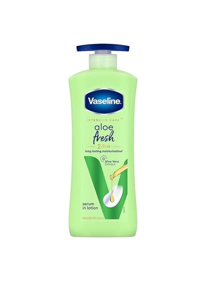Vaseline Aloe Fresh Body Lotion,24 HR Long Lasting Moisturisation with Aloe Vera extract and Menthol, 600ml - Image 1